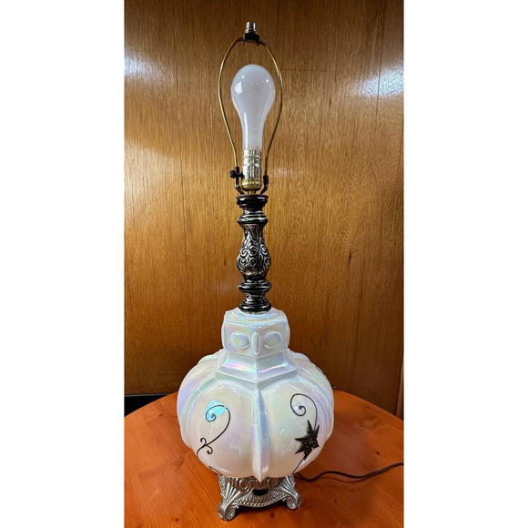 Vintage Iridescent Glass Lamp with Raised Accents - Picture 10 of 10
